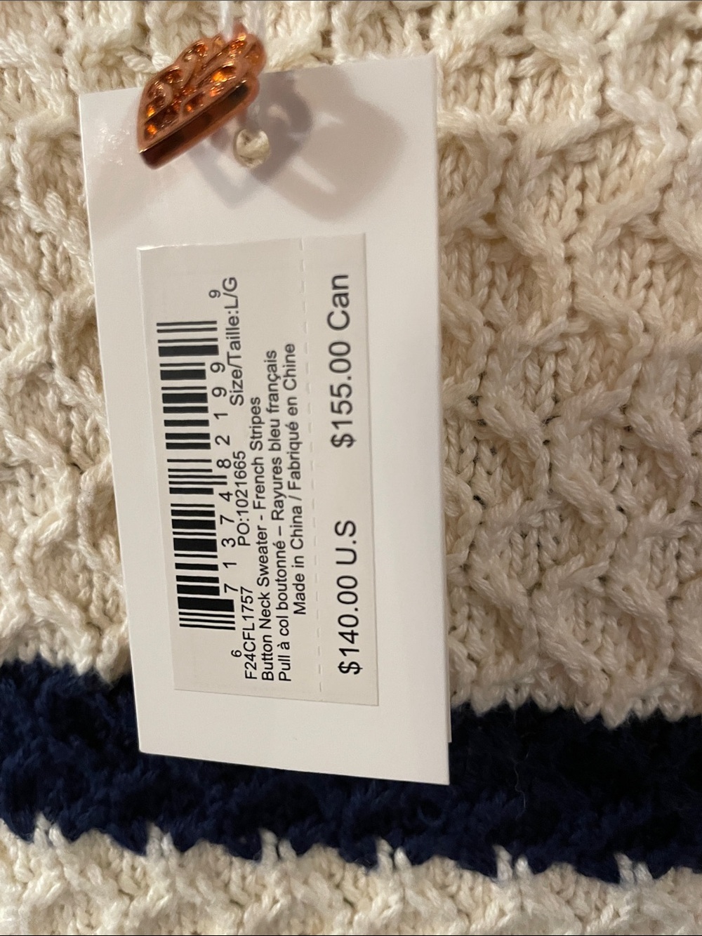 Hatley Cream & Navy Button Neck Striped Cable-Knit Sweater - Picture 4 of 6